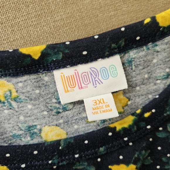 Lularoe dress plus size 3XL blue yellow roses floral scoop neck short sleeves - Picture 10 of 14